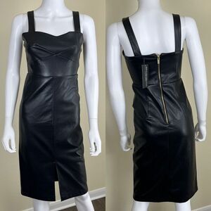 Cache Women's Size 00 Black Faux Leather Sheath Dress NEW Bodycon Sexy Party